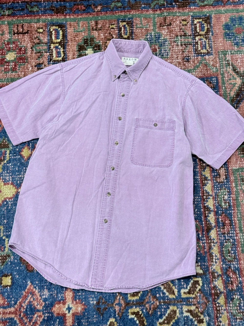 Arrow Collection Brushed Cotton Short Sleeve Button Down Lavender Medium